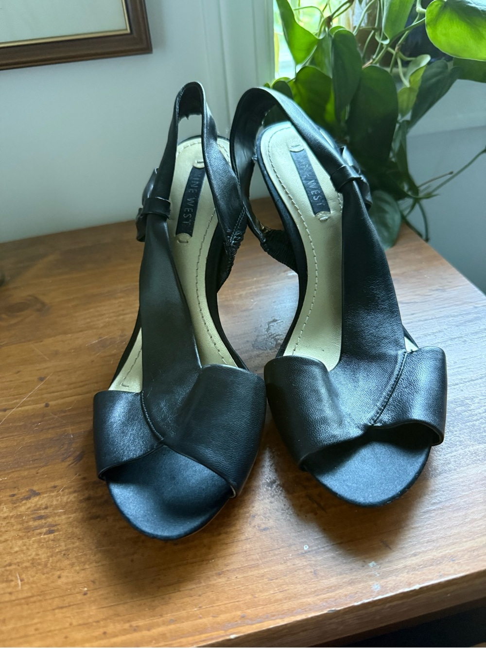 Nine West Black Knotted Peep-Toe Slingback Heels